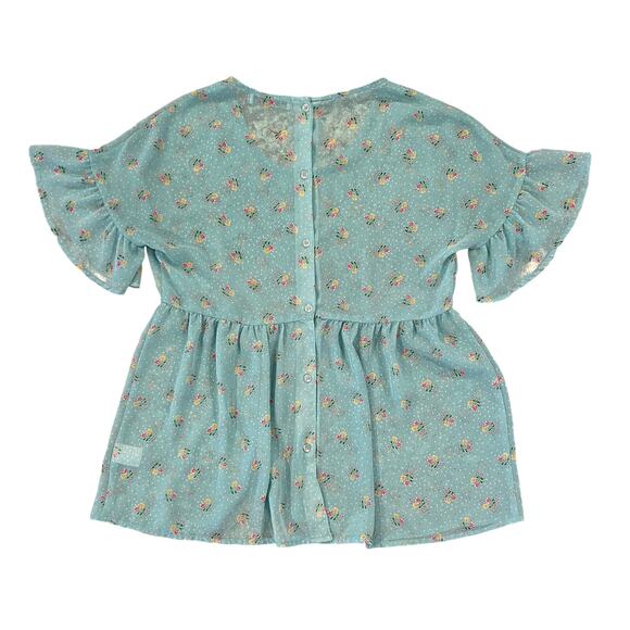 Nordstrom's Chloe K Green/Teal Floral Babydoll Flutter Sleeve Blouse - SIZE S - Picture 4 of 6
